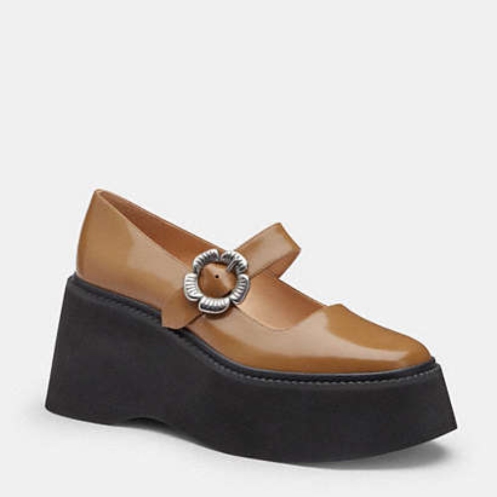 New Coach Tea Rose Platform Honey Brown Mary Jane Shoes